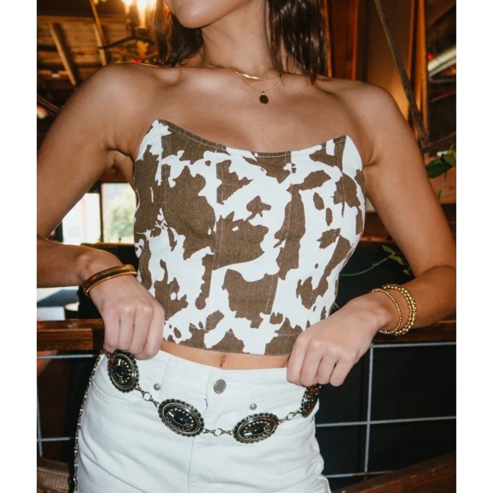 Vestique Stockyards Top Cow Print Corset Top Women Medium Brown NWT